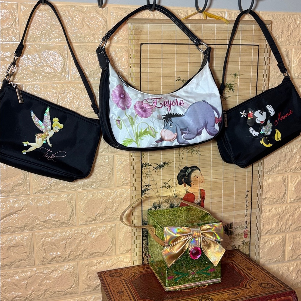 Disney 4 Themed Mini Bags with Tinker Bell, Eeyore, Minnie, Plus Variety Bundle